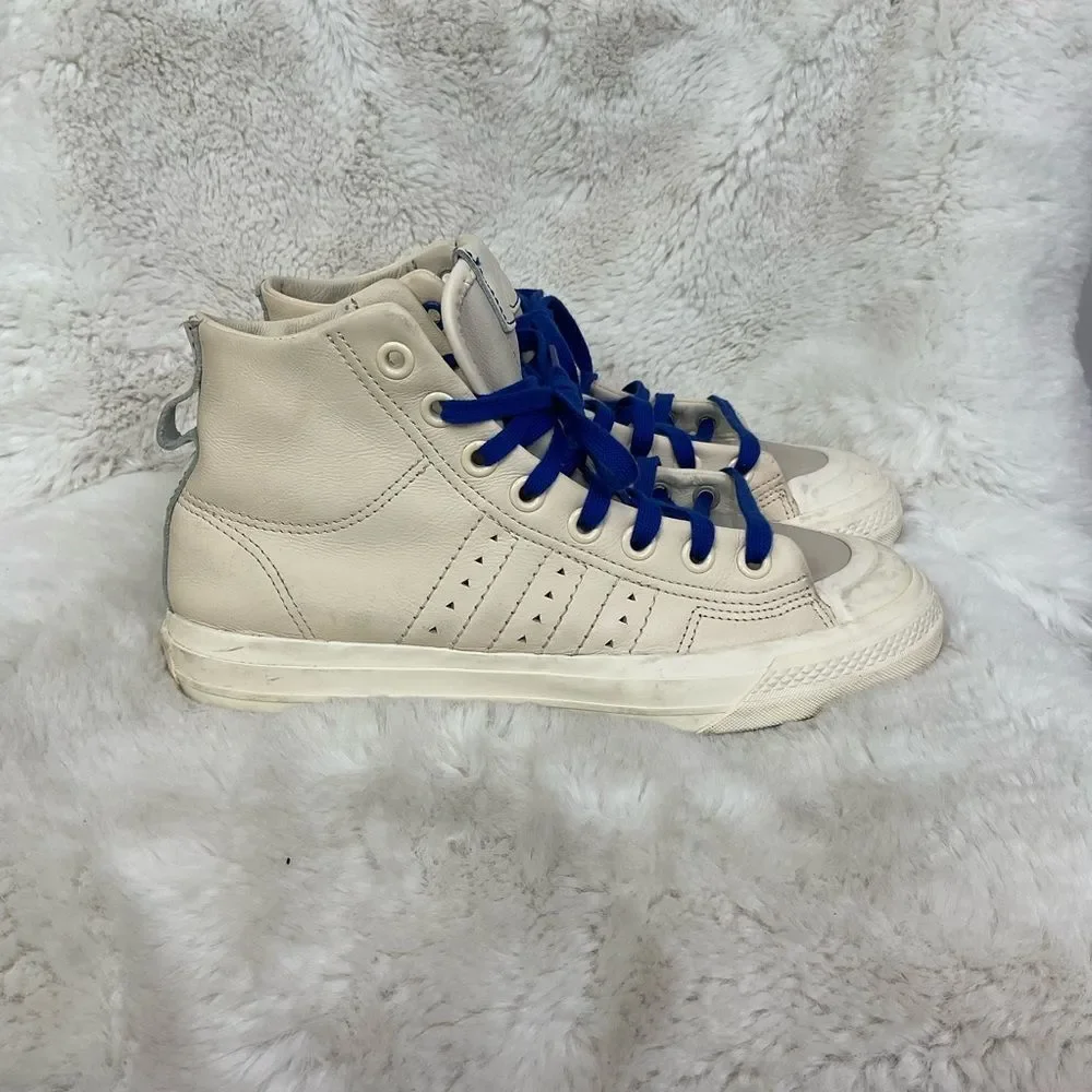 Adidas Men's Nizza Hi Pharrell FX8010 Ecru Tint and Royal Blue Sneakers Size 7